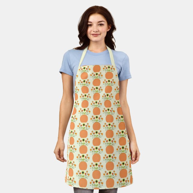 Thanksgiving Flowers in Pumpkin Patterned Apron (Worn)