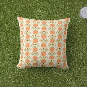Thanksgiving Flowers in Pumpkin Patterned Outdoor Pillow