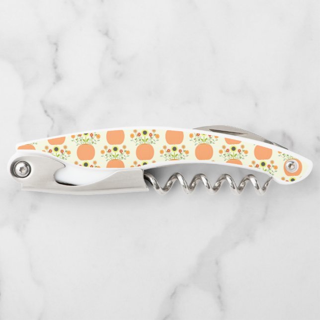 Thanksgiving Flowers in Pumpkin Patterned Waiter's Corkscrew (Front)