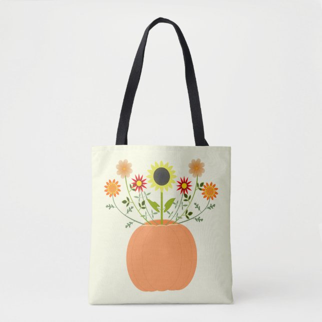 Thanksgiving Flowers in Pumpkin Tote Bag (Front)