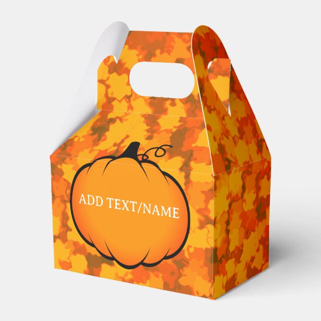 Thanksgiving Foliage Pumpkin Drawing Custom Text Favor Boxes (Front Side)