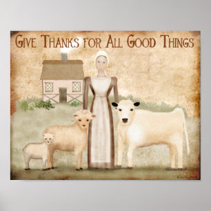 Thanksgiving Folk Art Pilgrim hostess gift favor Poster