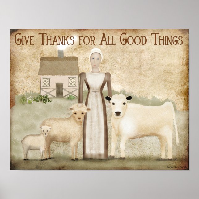 Thanksgiving Folk Art Pilgrim hostess gift favor Poster (Front)