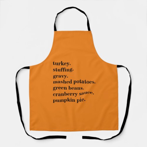 Thanksgiving Food Dinner List Personalized Apron