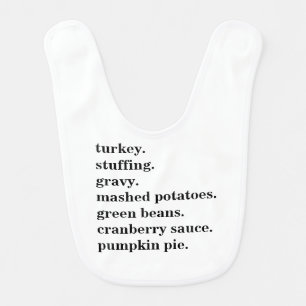 Thanksgiving Food Dinner List Personalized Baby Bib