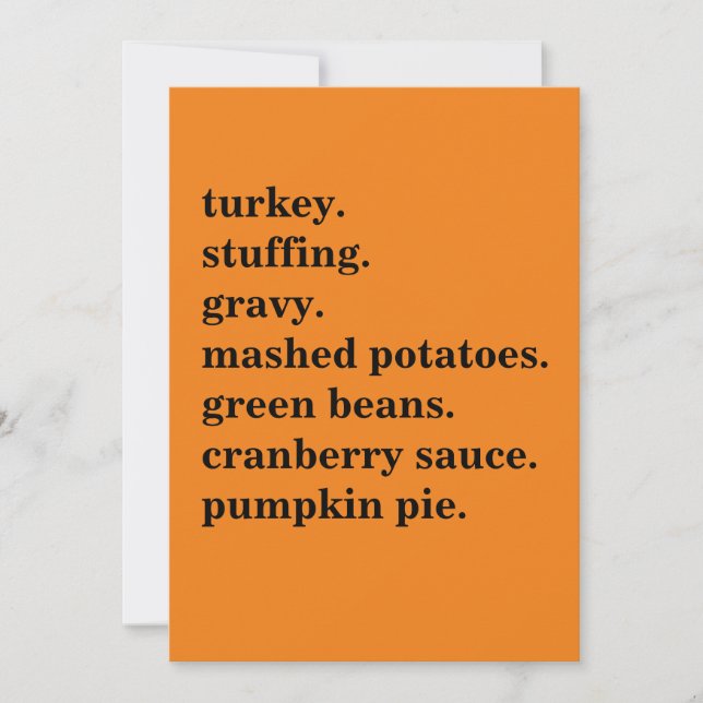 Thanksgiving Food Dinner List Personalized Holiday Card (Front)