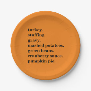 Thanksgiving Food Dinner List Personalized Paper Plates