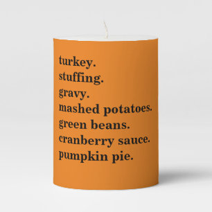 Thanksgiving Food Dinner List Personalized Pillar Candle