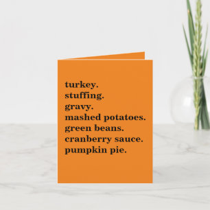 Thanksgiving Food Dinner List Personalized Thank You Card