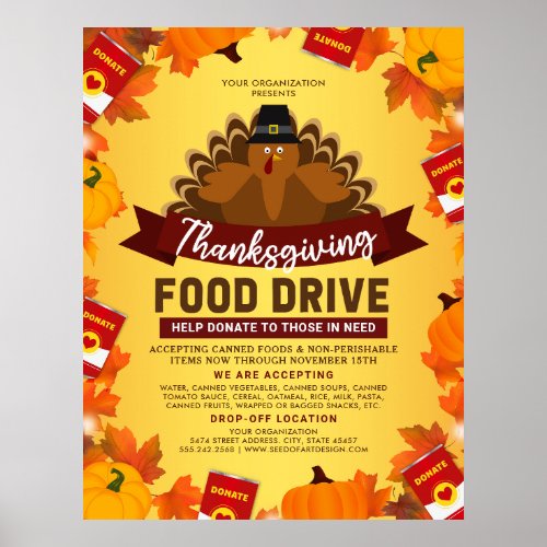 Thanksgiving Food Drive Charity Fundraiser Poster