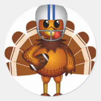 Thanksgiving Football Turkey Running Classic Round Sticker, Zazzle