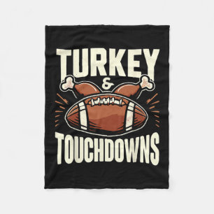 Thanksgiving Football Turkey And Touchdowns Footba Fleece Blanket