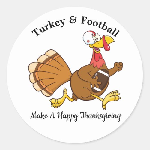 Thanksgiving Football Turkey Running Classic Round Sticker