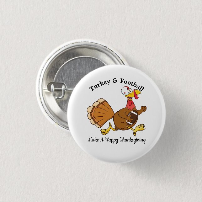 Thanksgiving Football Turkey Running Pinback Button (Front & Back)