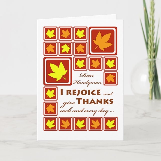 Thanksgiving for a Handyman Autumn Leaves Holiday Card (Front)