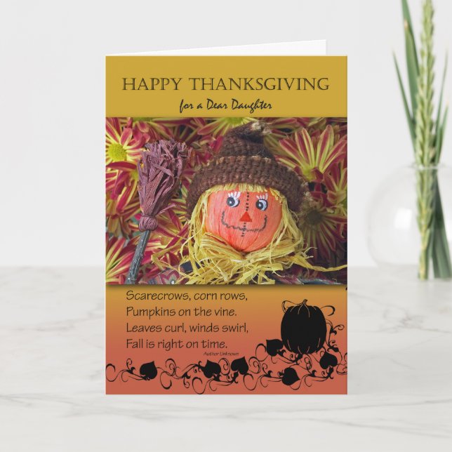 Thanksgiving for Daughter, Cute Scarecrow Holiday Card (Front)