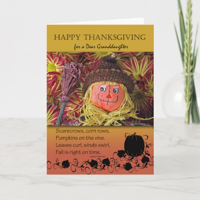 Thanksgiving for Granddaughter, Scarecrow Holiday Card (Front)