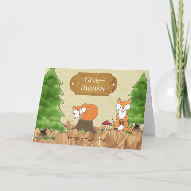 Thanksgiving for Husband Scrapbook-y Woods Foxes Holiday Card (Front)