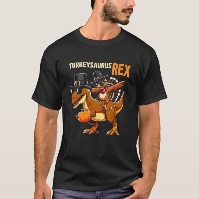 Thanksgiving For Kids Turkeysaurus Rex Dinosaur Bo T-Shirt (Front)