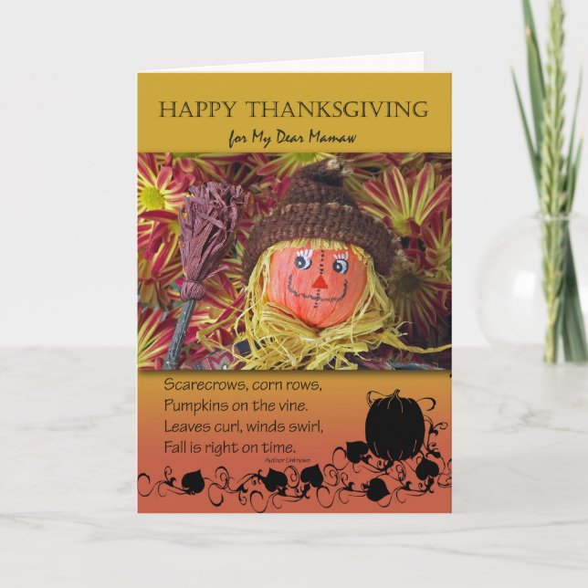 Thanksgiving for Mamaw, Cute Scarecrow Holiday Card (Front)