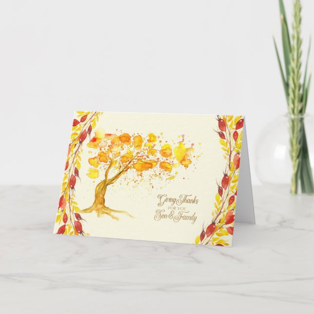 Thanksgiving for Son and Family Autumn Tree Holiday Card (Front)