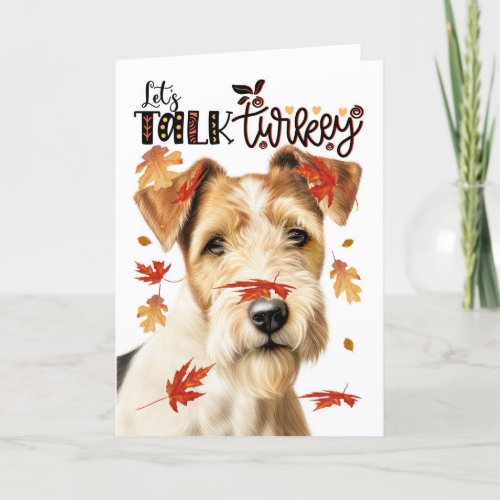 Thanksgiving Fox Terrier Dog Lets Talk Turkey Holiday Card