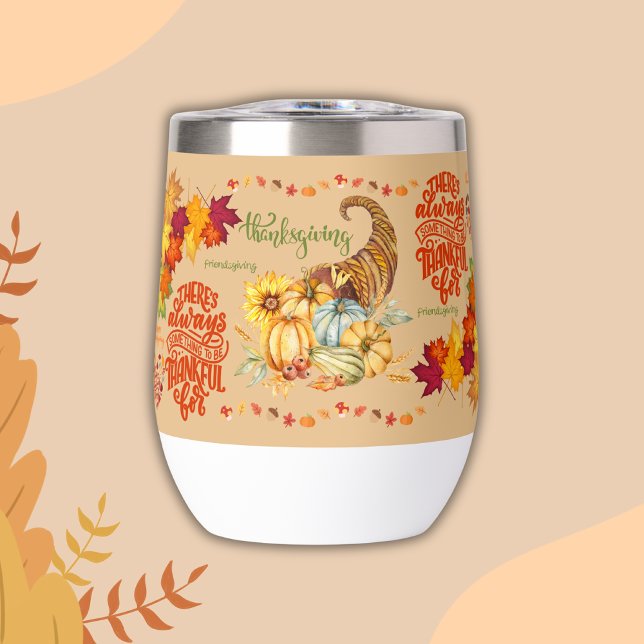 Thanksgiving Friendsgiving Autumn on beige | Thermal Wine Tumbler (Creator Uploaded)