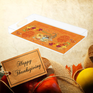 Thanksgiving Friendsgiving Autumn on orange   Acrylic Tray