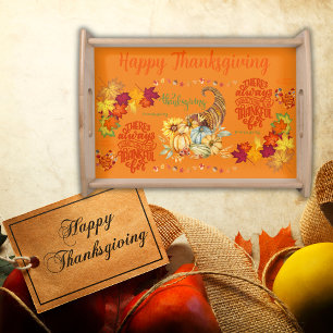 Thanksgiving Friendsgiving Autumn on orange Serving Tray