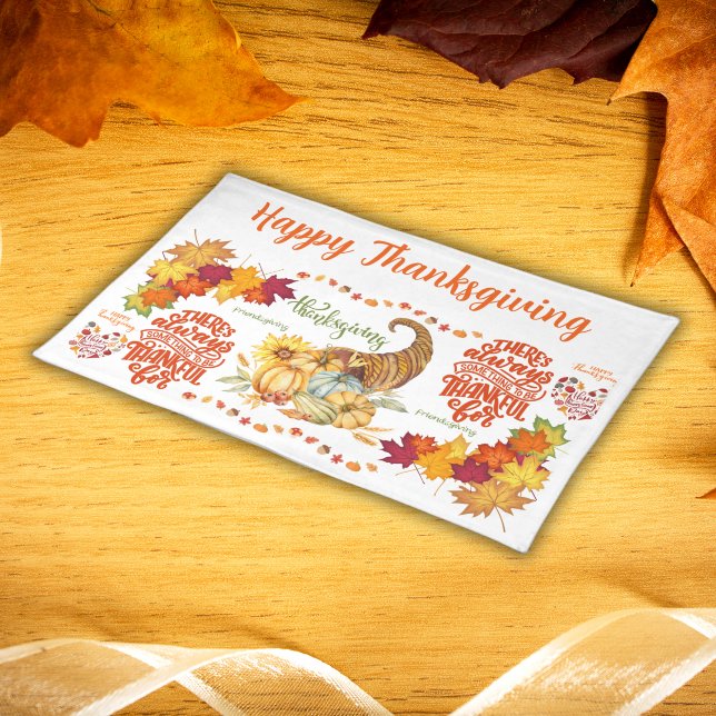 Thanksgiving Friendsgiving Autumn on white | Cloth Placemat (Creator Uploaded)