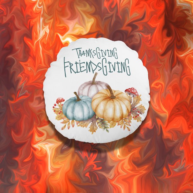 Thanksgiving Friendsgiving Colorful on White | Round Pillow (Creator Uploaded)