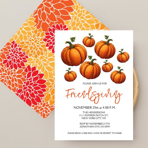 Thanksgiving Friendsgiving Dinner Fall Pumpkin Invitation