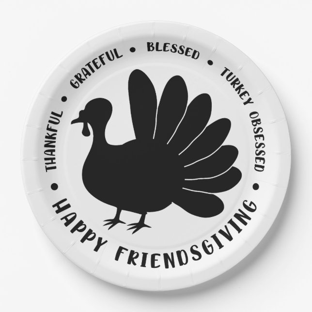 Thanksgiving Friendsgiving Fall Turkey | Holiday  Paper Plates (Front)