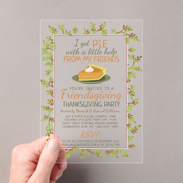 Thanksgiving Friendsgiving Party Pumpkin Pie Funny Acrylic Invitations (Insitu (Handheld))