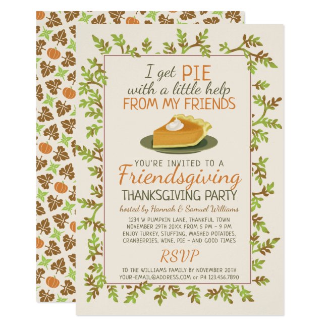 Thanksgiving Friendsgiving Party Pumpkin Pie Funny Invitation