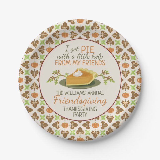 Thanksgiving Friendsgiving Party Pumpkin Pie Funny Paper Plates (Front)