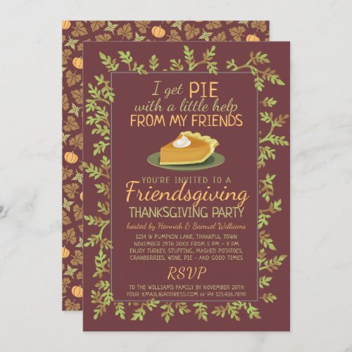 Thanksgiving Friendsgiving Party Pumpkin Pie Humor Invitation