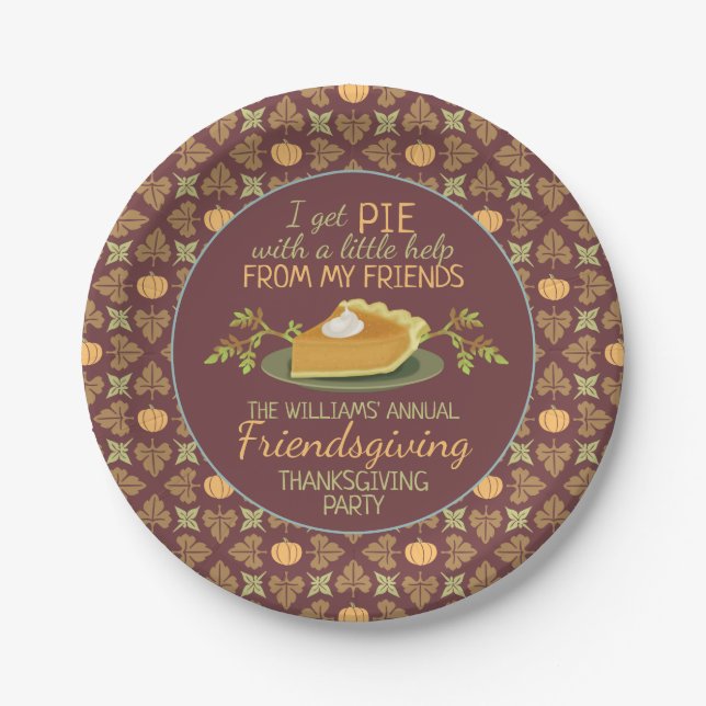 Thanksgiving Friendsgiving Party Pumpkin Pie Humor Paper Plates (Front)
