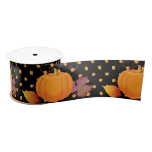 Thanksgiving! Friendsgiving Pumpkin Fall leaves Satin Ribbon