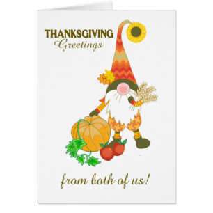 Thanksgiving From Both of Us Cute Gnome Pumpkin Cards