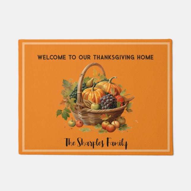 Thanksgiving Fruit Basket Personalized Name Doormat (Front)