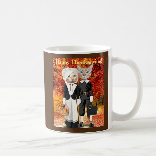 Thanksgiving funny cats in pilgrim clothes coffee mug