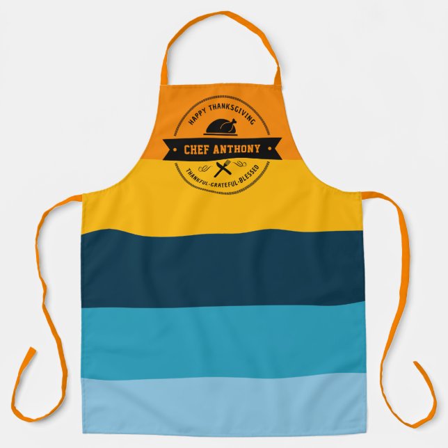 Thanksgiving  Funny Modern Stripe Personalized Apron (Front)