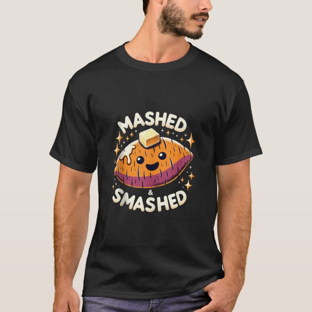 Thanksgiving Funny Sweet Potato Mashed Smashed Tan T-Shirt (Front)
