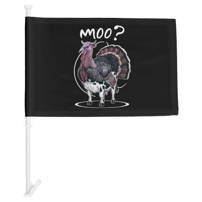 Thanksgiving Funny Turkey Cow Moo Fall Car Flag (Front)