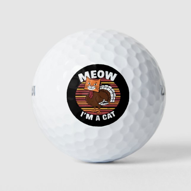 Thanksgiving Funny Turkey Fake Cat Retro  Golf Balls (Front)