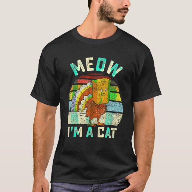 Thanksgiving Funny Turkey Fake Cat Retro Women Men T-Shirt (Front)