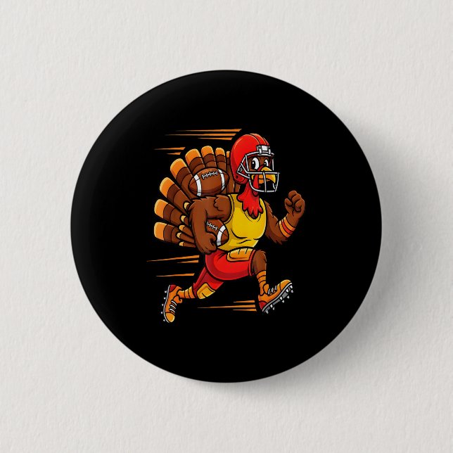 Thanksgiving Funny Turkey Playing Football Men Boy Button (Front)