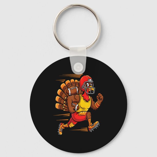 Thanksgiving Funny Turkey Playing Football Men Boy Keychain (Front)