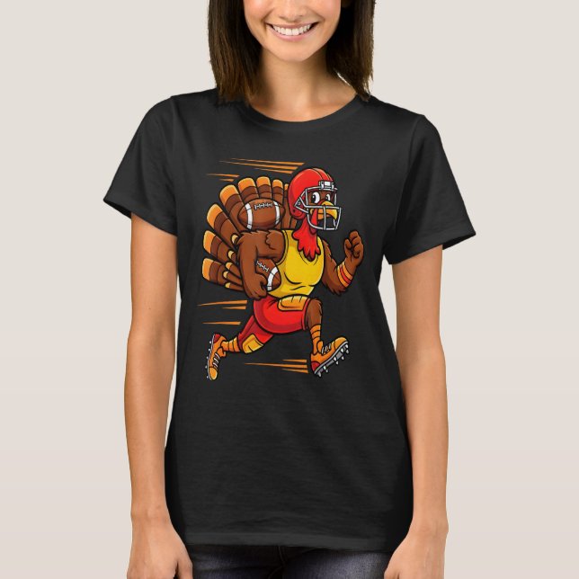Thanksgiving Funny Turkey Playing Football Men Boy T-Shirt (Front)